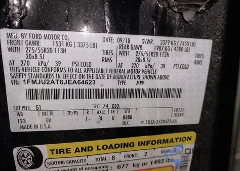2018 Ford Expedition Limited from USA, damaged, VIN 1FMJU2AT6JEA64623